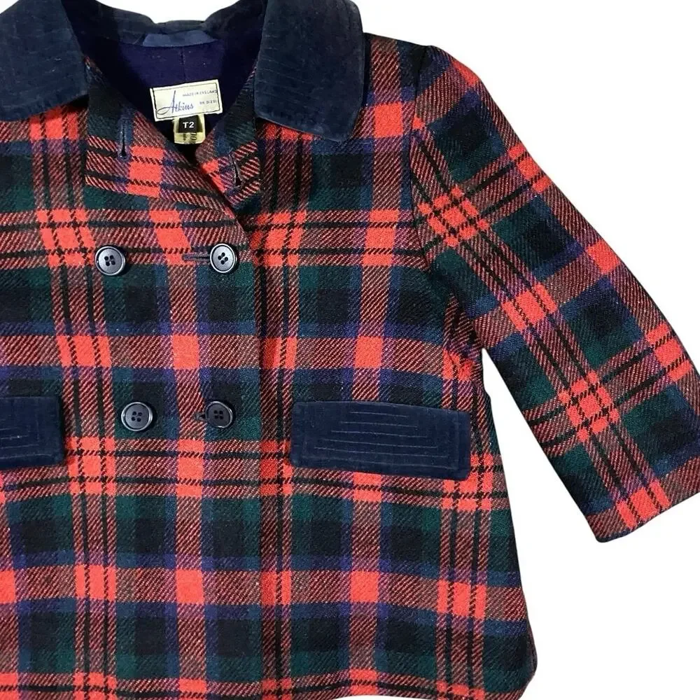 Vintage Atkins Plaid Wool Jacket Hat Set - 2T